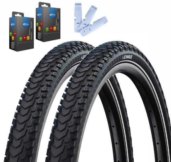 Schwalbe Reifen + Schlauch + Reifenheber Set Marathon Mondial Draht - 2025 (2 Stück)